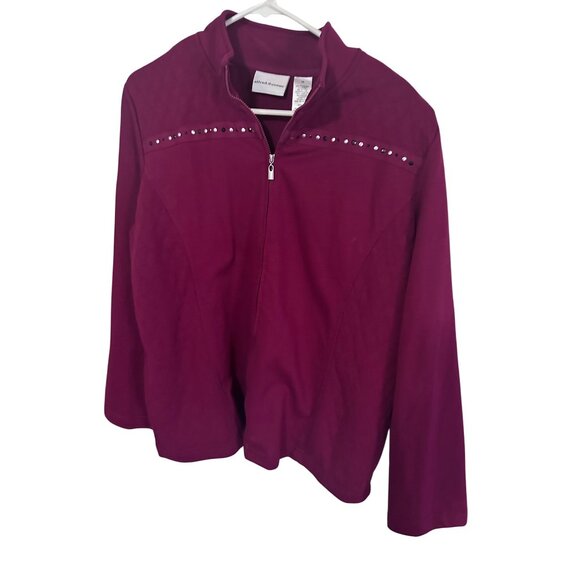 Alfred Dunner Dark Pink Beaded Zip Front Jacket Size 14 - Picture 7 of 7